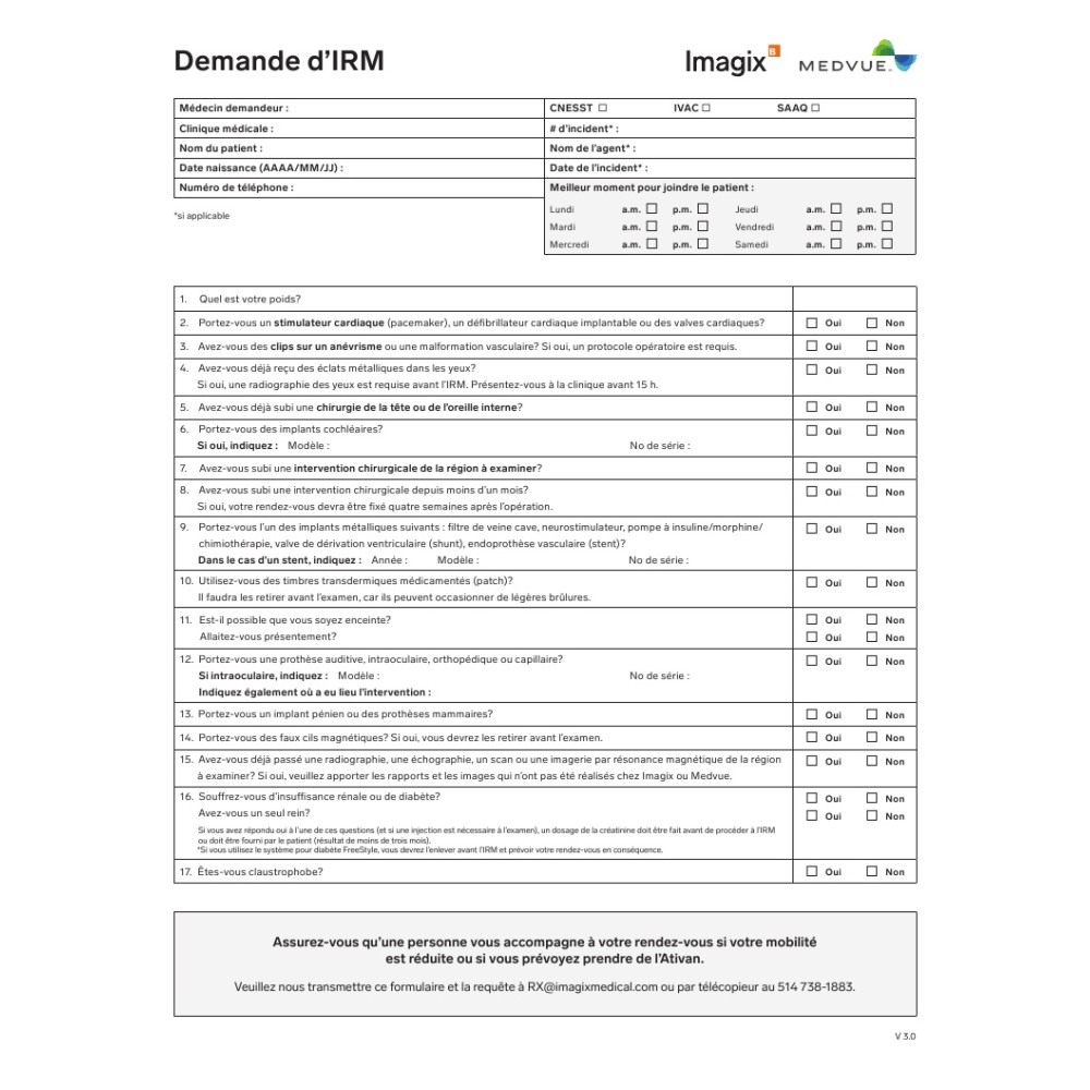 Ordonnance IRM Bilingue (Pad de 25 feuilles)