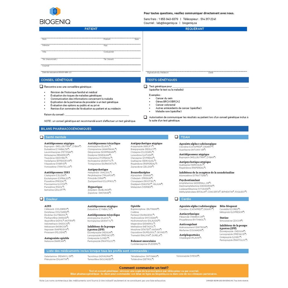 Ordonnance BiogeniQ Générale Bilingue (Pad de 50 feuilles)